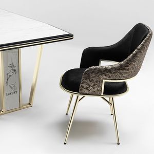 Chaise de salle à manger rembourrée Rosse moderne avec structure en métal et velours noir, mobilier d'origine turque - Product Image 1
