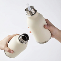 Bouteille d'eau légère Yeway en acier inoxydable 316 avec paille, tasse isotherme anti-déversement à tête d'animal en silicone, idéale comme cadeau