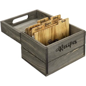 Recipe Card Storage Box Solid Wood Flip Top Rectangular Kitchen Countertop Organizer For Recipes And Cards - Product Image 1