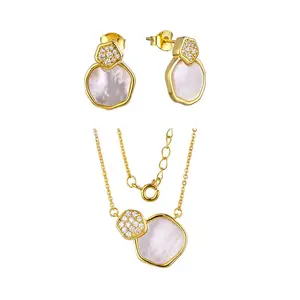 OEM Luxury Wedding Silver 18k Gold Plated Zirconia Necklace and Earring 2 Piece Sets Fine Jewelry Jewelry Sets For Women Gift