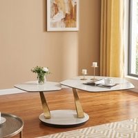 Table basse d'appoint en verre à deux niveaux en marbre blanc base en métal doré moderne salon