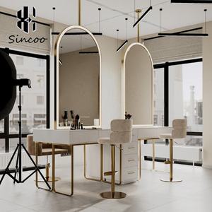 Modern European Style Large Full Length Barber Salon Furniture <b>Makeup</b> Hairdressing <b>LED</b> Beauty Salon <b>Mirror</b> Station Table - Product Image 2
