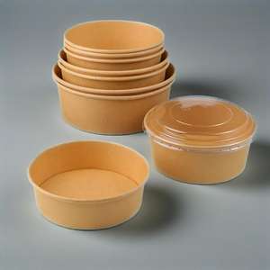 Bol en papier kraft biodégradable marron rond pour salade à emporter – Prix de gros - Product Image 2