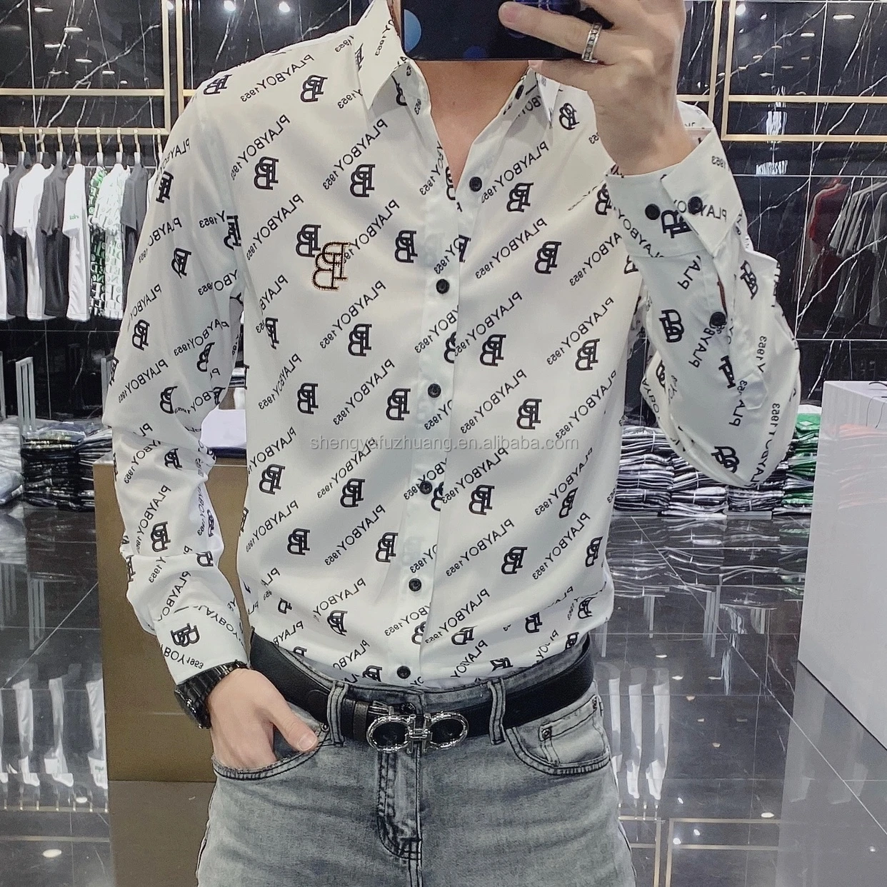 Men's long sleeve shirt casual slimming top men's trendy shirt