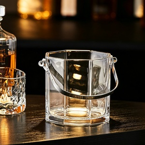 Seau à glace classique en verre épais transparent de 1L / 1,5L avec poignée, porte-glace transparent pour champagne et bière avec pince à glace pour bar et fête - Product Image 6