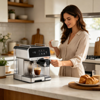 Anbolife - Cafetera Espresso Eléctrica Semiautomática de 20 Bares, Acero Inoxidable, con Molinillo Incorporado, Programable Táctil, para el Hogar, UE