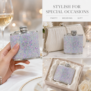 Gourde à whisky scintillante en strass avec bouchon en métal poli et charnière, idéale pour cadeau, bar ou soirée - Product Image 5