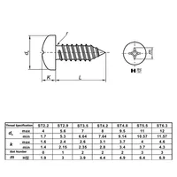 Vis autotaraudeuses à tête cylindrique Phillips GB845 en acier inoxydable 304 A2-70 pour tôles métriques M2.2 M2.9 M3.5 M3.9 M4.2 M4.8 M5.5
