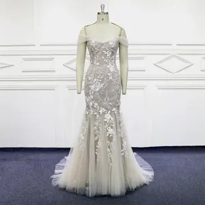 OEM ODM di alta qualità in Tulle e tessuto di pizzo abito da sposa Sexy a sirena di pesce con treno staccabile