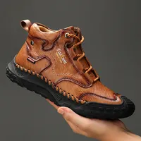 Sepatu Bot Pria Kulit Asli Kualitas Tinggi Sepatu Kasual Pria Buatan Tangan Bernapas Sepatu Jalan Nyaman Sepatu Boat Merek Mewah