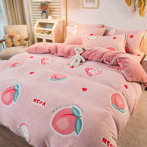 Parure de <span class=keywords><strong>lit</strong></span> en velours de lait chaud d'hiver, ensemble de quatre pièces en flanelle de corail épaissie, housse de couette en peluche, ensemble de draps trois pièces pour enfants - Product Image 5