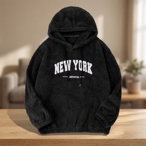Sweat-shirt d'hiver décontracté pour homme, coupe oversize, en polaire sherpa, avec imprimé lettres New York et cordon de serrage - Product Image 3