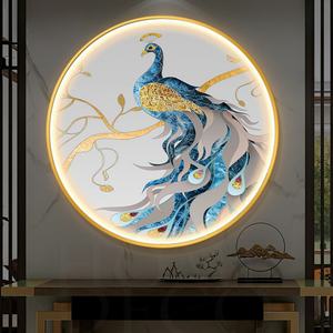 Peinture décorative à LED en forme de paon, très vendue, peinture murale ronde en porcelaine de cristal - Product Image 2