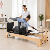 Máquina de Pilates Reformer de Madera para Gimnasio en Casa, Estructura de Madera de Arce con Caja, Tabla de Salto y Pedal, Resistencia Ajustable