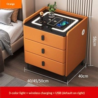Table de chevet moderne multifonctionnelle de luxe à 3 tiroirs avec éclairage LED, charge sans fil, serrure à combinaison, chambre intelligente haut de gamme