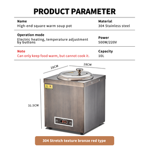 หม้ออุ่นอาหารไฟฟ้าทรงสี่เหลี่ยม สีบรอนซ์ ขนาด 10 ลิตร ยี่ห้อ WINNERS ทำจากสแตนเลส เหมาะสำหรับอุ่นซุป น้ำซุป และอาหาร<span class=keywords><strong>บุฟเฟ่ต์</strong></span> - Product Image 2