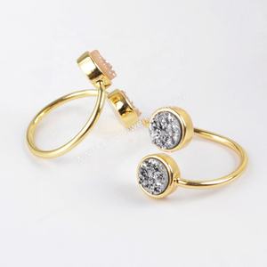 ZG0363 خاتم عصري مطلي بالذهب قابل للتعديل بحجر كريم خاتمين بحجر دروزي حلي للنساء - Product Image 6