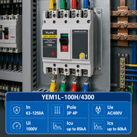 Disjoncteur à boîtier moulé MCCB YEM1 3P 63A 220V/380V 50Hz Triphasé 25kA avec unité de déclenchement électronique thermique-magnétique OEM
