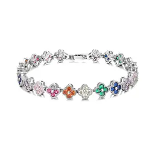 Clover Rainbow CZ Stones Tennis Bracelets 925 Sterling Silver Or Brass For Women Real 18K Gold Plated Custom Jewelry