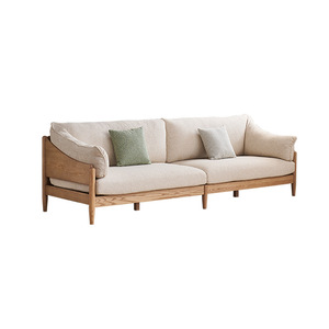 Sofá Nórdico de Madera Maciza, Moderno y Minimalista, de Madera de Fresno, de Tres Plazas, Tapizado en Tela, Multifuncional para Sala de Estar - Product Image 3