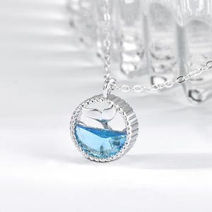 Ciondolo da <span class=keywords><strong>donna</strong></span> con coda di balena <span class=keywords><strong>925</strong></span> ipoallergenico <span class=keywords><strong>catena</strong></span> di ancoraggio in <span class=keywords><strong>argento</strong></span> Sterling incagliato per amore 4A + collana con ciondolo blu zircone oceano - Product Image 2