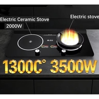 Cuisinière à flamme céramique avec surface en verre trempé, 2 brûleurs, puissance 3500W, multifonction pour sauter, mijoter, usage domestique