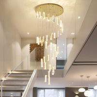 Villa hall d'entrée luxe grand lustre LED en cristal lampe vague forme pendentif lumière personnalité pour Villa escalier hôtel