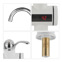 Robinet chauffe-eau électrique instantané à col de cygne pour évier de cuisine, avec douchette, affichage LED de la température, chromé blanc, sans réservoir