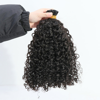 Extensions de Cheveux Micro-Maillons Pointes en K Alignées aux Cuticules, Cheveux Humains Vierge Frisés Naturels, Extensions en I