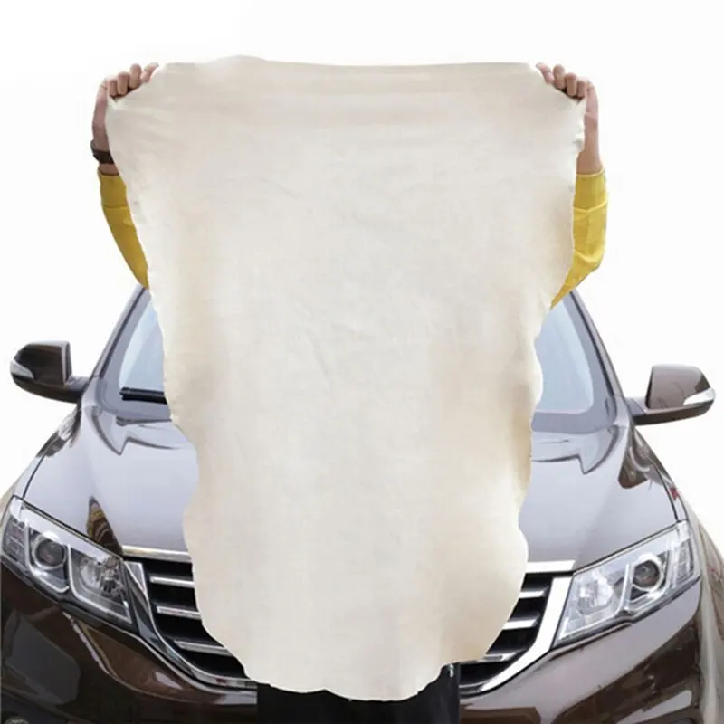 Toalha de limpeza de carro, toalha de camurça de couro genuíno para limpeza de carro com camurça absorvente