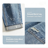 Jean ample en denim pour femme, style bohème, à effet éclaboussures de peinture, coupe baril, à enfiler, longueur cheville, décontracté