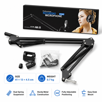 Support de microphone noir réglable avec bras articulé, réduction du bruit, support de micro de bureau pliable, suspension métallique et vis de fixation pour micro