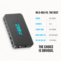 Chargeur GaN 288W 8 ports, station de charge USB C ultra-fine, PD 100W, hub de charge PPS, câble rétractable pour bureau