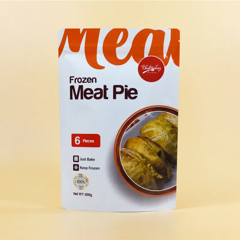 Custom printed matte finish food pouch meat pie ziplock for food packaging recyclable and resealable mylar bags