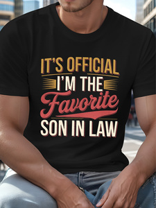 T-shirt estiva da uomo taglie forti con stampa 'I'm Favorite Son Law', casual, a maniche corte, in poliestere satinato, girocollo, vestibilità ampia, ad asciugatura rapida - Product Image 2