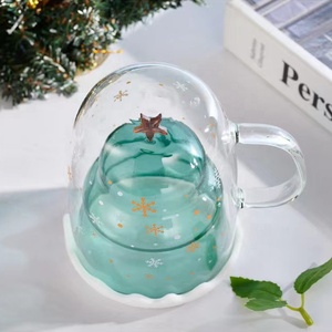 Taza de vidrio de borosilicato alto con tapa de muñeco de nieve de Papá Noel Árbol de <span class=keywords><strong>Navidad</strong></span> Tazas de doble pared Vasos de <span class=keywords><strong>Navidad</strong></span> aislados sin BPA - Product Image 6