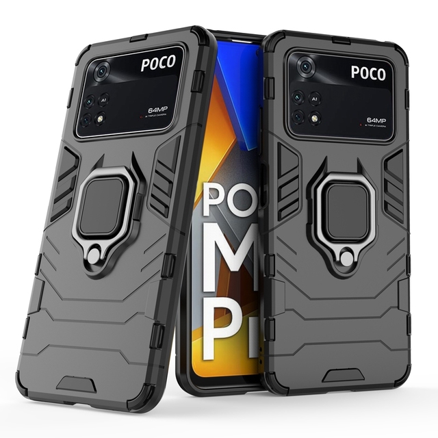 New Arrival for Xiaomi Poco M4 Pro 4G Shockproof PC + TPU Protective Phone Case With Ring Holder Shockproof Phone Case