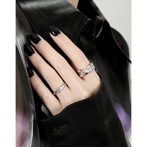 Sutil dulce tendencia fresca Cool chica caliente personalidad diseño Irregular amor <span class=keywords><strong>color</strong></span> diamante apertura S925 anillo de plata pura - Product Image 3