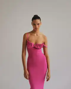 2024 Mới Sexy Màu Hồng Prom Dresses 2023 Buổi Tối Áo Spaghetti Dây Đeo Cao Slit Buổi Tối Ăn Mặc