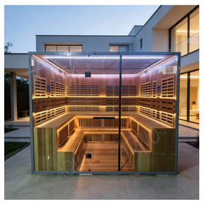 Cabina de Terapia de Sal Cilíndrica de Madera Maciza AuBen de Whirlpool, Sauna Cuadrada, Baño de Sal para 3 Personas, Salas de Descanso, Sauna Seca con Espectro IR - Product Image 2