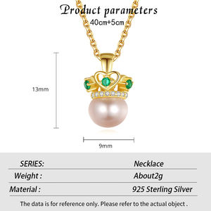 Collar con Colgante de Plata de Ley S925, Conjunto de Corona de Moda con Perlas de Circonia, Joyería para Mujer al por Mayor - Product Image 6