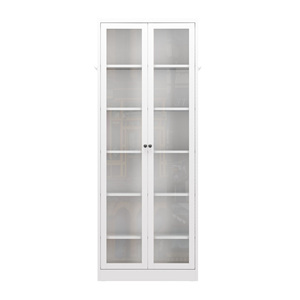 <b>White</b> 2-Door Glass Display Cabinet, Tall Metal <b>Bookcase</b> with Adjustable Shelves for Home, Living Room, Study Room Storage - Product Image 3