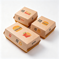 Boîte à hamburger biodégradable en carton blanc, personnalisable avec logo et motif, pour vente en gros, jetable, type clamshell, pour plats à emporter