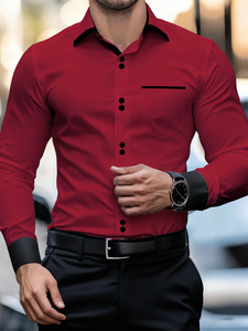 <span class=keywords><strong>Chemise</strong></span> <span class=keywords><strong>Homme</strong></span> Décontractée à Col Color Block Perlé, Manches Longues, Coupe <span class=keywords><strong>Slim</strong></span>, Infroissable, Patchwork Noir et Blanc, Tendance - Product Image 5