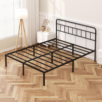 Cadre de lit en métal pleine grandeur avec tête de lit minimaliste, base plateforme, lattes robustes, design moderne blanc, rangement intégré pour chambre à coucher