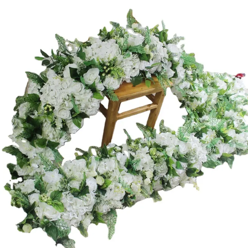 SPR ירוק סגנון חתונה שולחן רץ קשת פרחוני פרחים מלאכותיים חתונה קישוט רקע פרח מפעל ישיר
