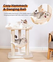Arbre à chat en bambou moderne de luxe haut de gamme avec 3 niveaux de lits pour chat à plusieurs étages, étagères de rangement, design pliable, emballé dans une boîte en carton