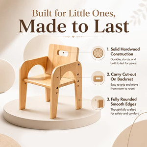 Chaise réglable pour enfants en bois de hêtre massif, réglage de la hauteur du siège en 2 positions, design moderne, salle à manger, salon - Product Image 4
