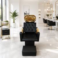 Chaise de lavage de cheveux en cuir noir pour salon de coiffure moderne avec bol pour salons de coiffure