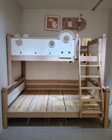 Lit superposé double moderne pour chambre d'enfant avec échelle, 2 niveaux, en frêne durable, style loft